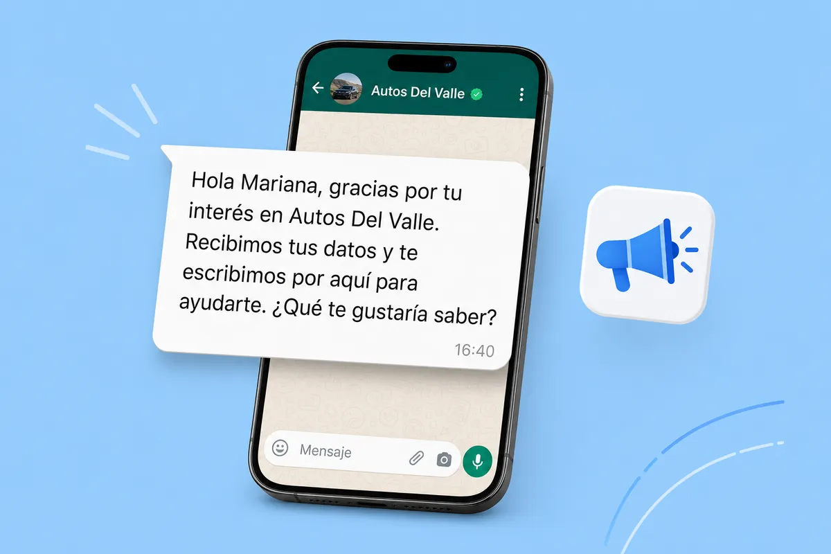 Google Ads WhatsApp message sent with ChatSales: Car dealerships