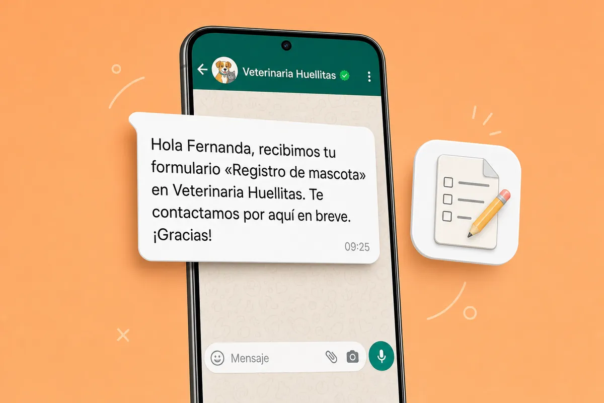 Jotform WhatsApp message sent with ChatSales: Vet clinics