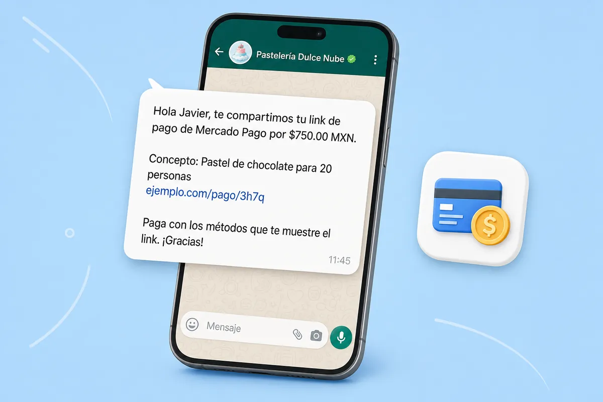 Mensaje de WhatsApp de Mercado Pago con ChatSales: Pastelerías