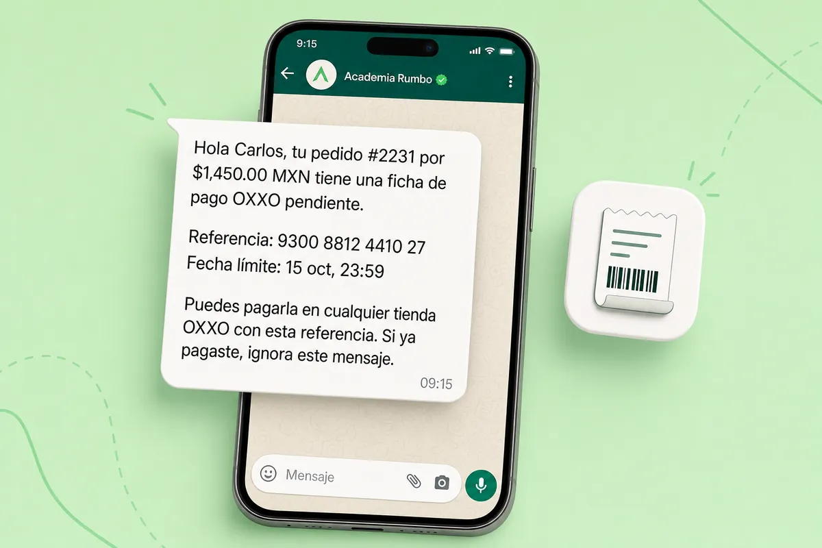 Mensaje de WhatsApp de OXXO con ChatSales: Cursos en línea